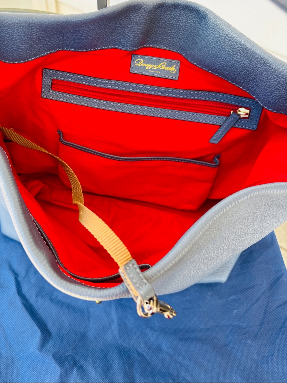 Dooney & Bourke Logo Lock Pebble Leather Hobo Tote Blue Bag - Picture 8 of 8